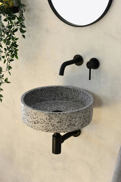 Handmade terrazzo wall-hung basin Eos Grey mural — KreaConcrete