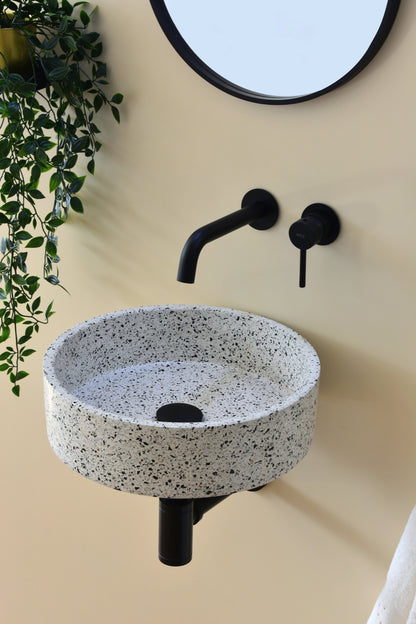 Handmade terrazzo wall-hung basin Eos Crema White mural — KreaConcrete