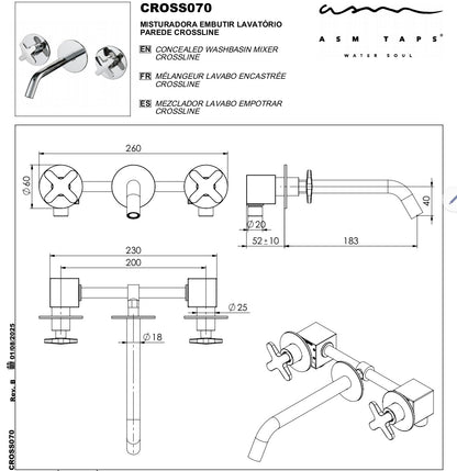 Wall-mounted double-lever faucet ASM Taps 3-hole installation detail — KreaConcrete