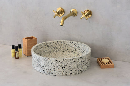 Handmade terrazzo countertop basin Eos Crema White — KreaConcrete