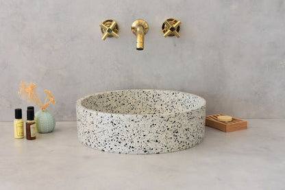 Handmade terrazzo countertop basin Eos Crema White — KreaConcrete