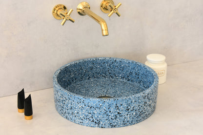 Handmade terrazzo countertop basin Eos Blue — KreaConcrete
