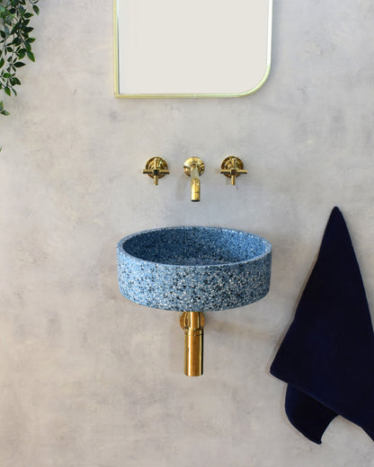 Handmade terrazzo wall-hung basin Eos Blue mural — KreaConcrete